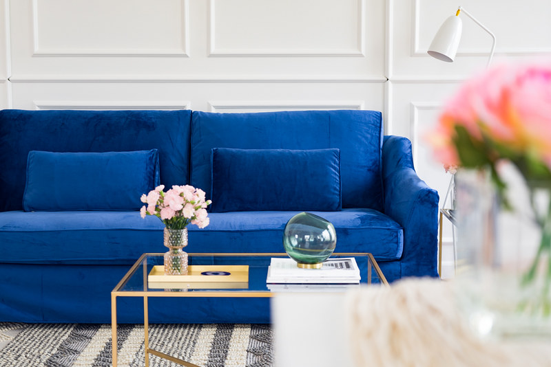IKEA Farlov sofa in blue slipcovers