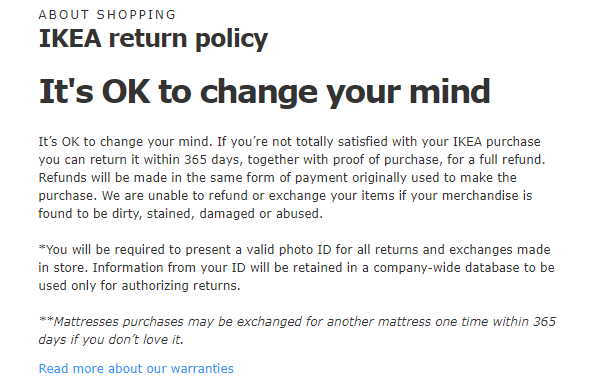 IKEA's return policy