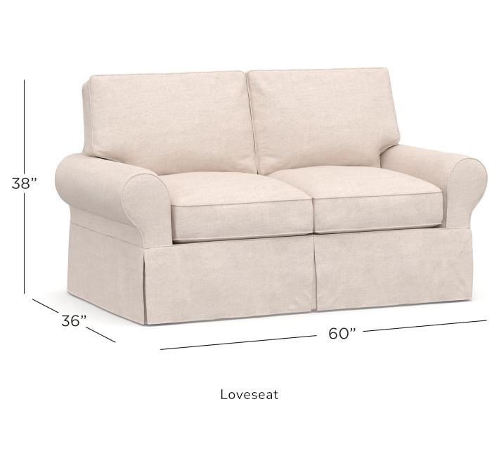 Measurements of the PB Basic slipcovered sofa