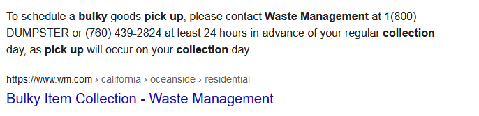 Schedule local waste management United States 