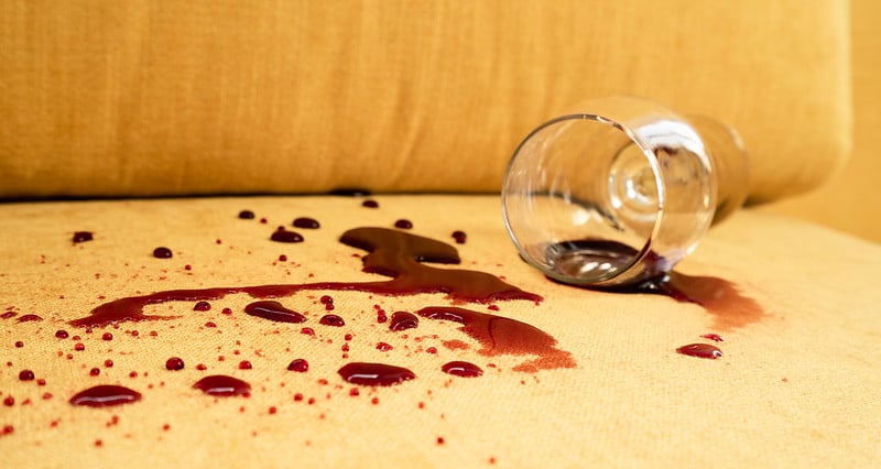 red wine spill not seeping into couch fabric