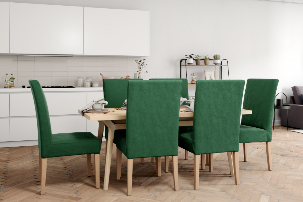 Dining chair slipcovered in Classic Velvet Emerald 