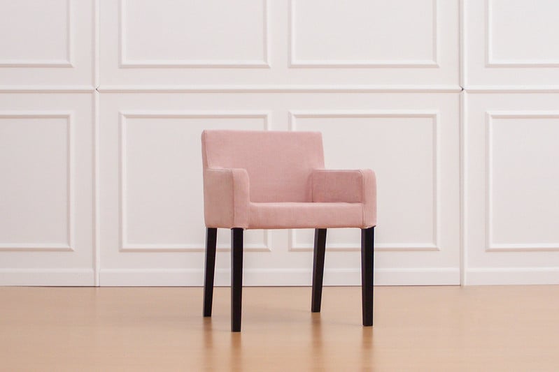 IKEA Nils dining chair in pink slipcovers