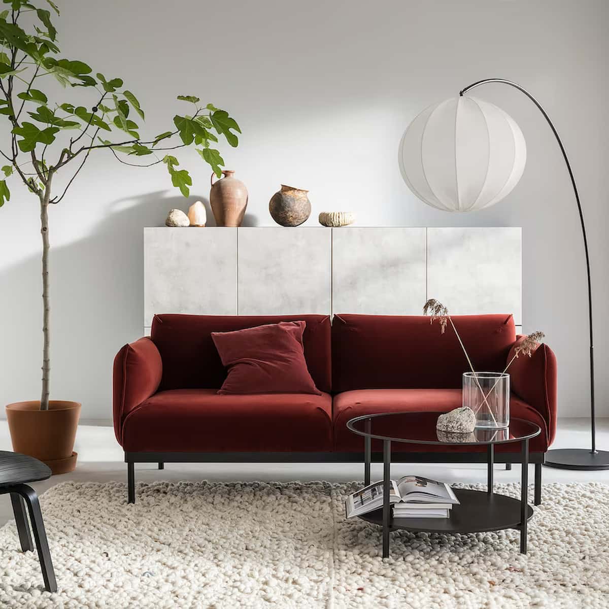 Red-brown velvet IKEA Applaryd sofa