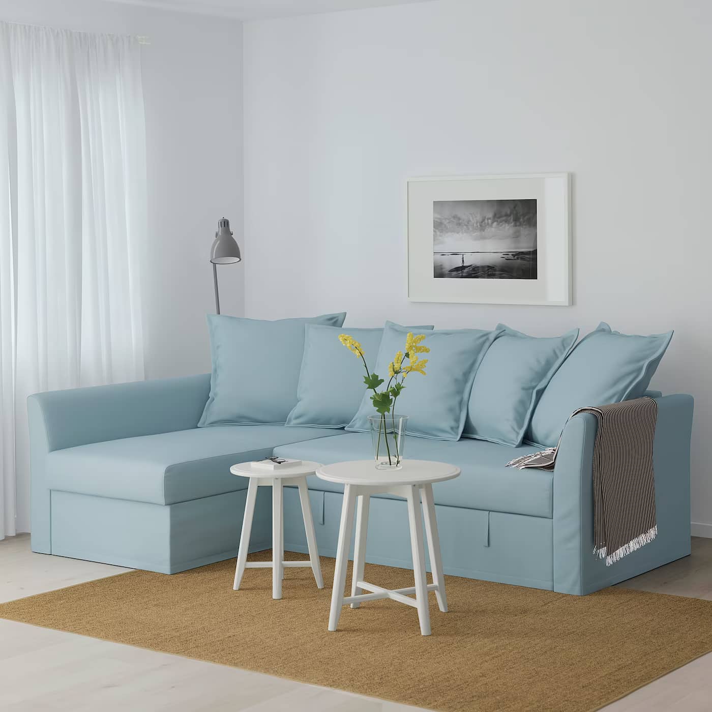 IKEA Holmsund sleeper sectional light blue sofa