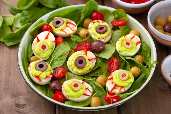 eyeball shaped eggs salad Halloween