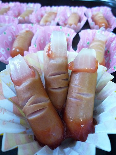 Cocktail sausages that are made to look like severed fingers