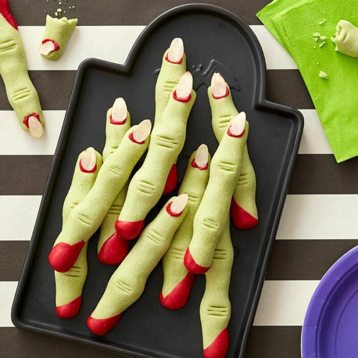 Cookies that are shaped like witches' fingers and dyed green