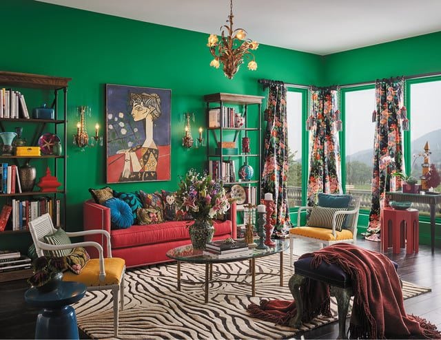 Living room in the maximalist interior design style