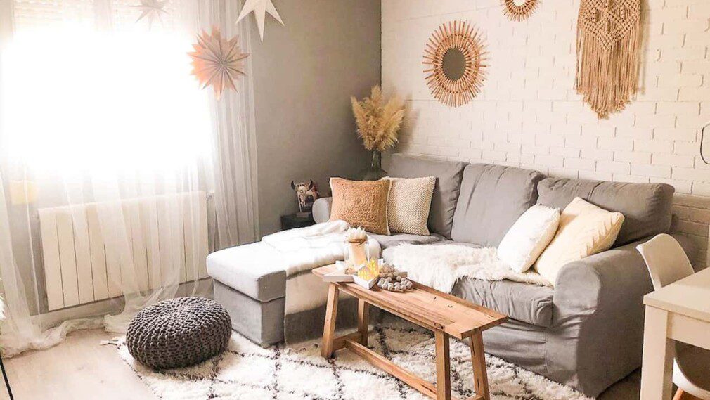 IKEA Ektorp ash grey sofa slipcovers warm living room