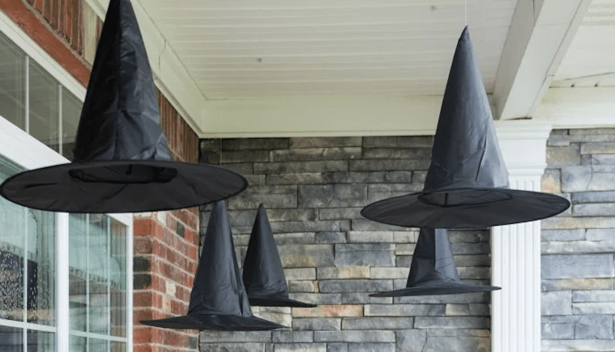 DIY floating witch hat Halloween house decoration